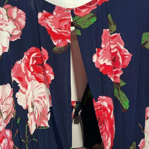 Anthropologie- Aakaa Black and Pink Floral Tie Front Mini Dress- Size Small - Picture 5 of 9